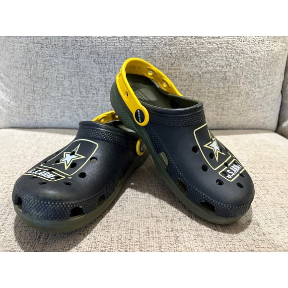 Crocs US Army Clog Shoes Yellow Black Green Youth Size 4/6 - Picture 2 of 7